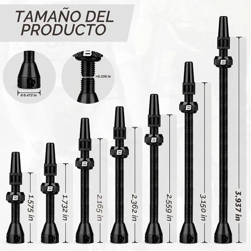 Vista 2 de BWSHLF Vástago de Válvula Sin Cámara Presta 40/44/55/60/65/70/80/100 mm, Kit de Vástago Presta de Aleación Super Ligera con Herramienta