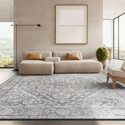 Vista 25 de Safavieh - Alfombra de 2 x 4 pies de la colección Brentwood color marfil y azul marino, alfombra que no suelta pelusas con diseño desgastado