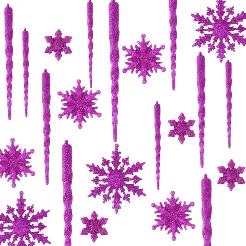 Vista 14 de Chuangdi 72 adornos de carámbano de copo de nieve para árbol de Navidad, carámbanos con purpurina retorcida, decoración de gota de acrílico