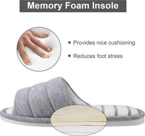 Vista 4 de shevalues - Pantuflas suaves de interior para mujer, con puntera abierta, de algodón, espuma viscoelástica, fácil de poner, zapatos para casa