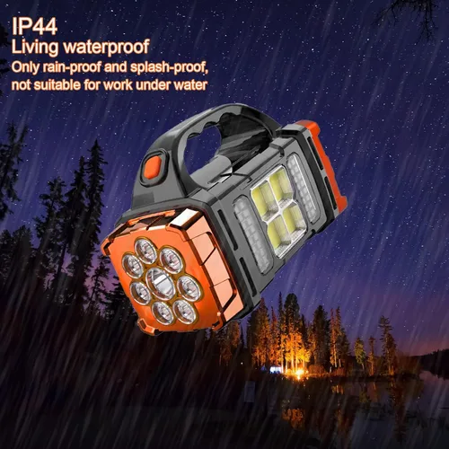 Vista 5 de Linternas solares de mano con luz lateral COB, 8 modos de luz LED recargable con cable USB, reflector LED portátil para camping, emergencias, caza