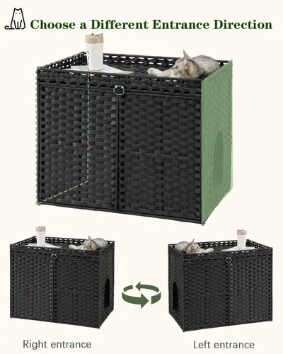 Vista 7 de SETVSON Muebles de caja de arena para gatos, caja de arena oculta, armario de arena para gatos con 2 alfombrillas de arena, casa de gato tejida a