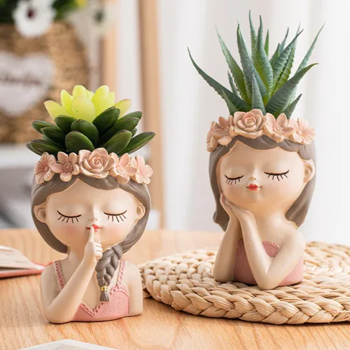 Vista 3 de Juego de 2 macetas pequeñas para suculentas de hadas, con agujero de drenaje, maceta de cactus para interiores, bonitos jarrones de flores