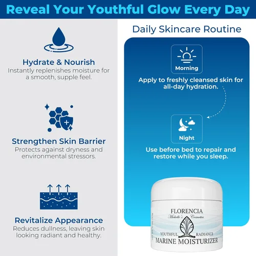 Vista 5 de Florencia Hidratante marino Youthful Radiance; Crema facial y cuello ultra hidratante con ácido hialurónico, reafirmante, restauradora, reductora