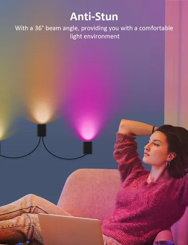 Vista 8 de APPECK Paquete de 4 apliques de pared inteligentes, luces LED RGBCW de 8 pies, luces regulables para interiores para sala de estar, dormitorio, sala
