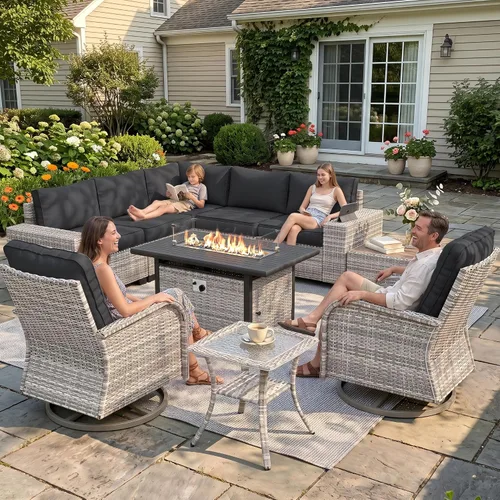 Vista 106 de Muebles de patio al aire libre conjunto PE mimbre ratán al aire libre sofá seccional Gris