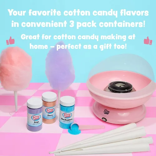 Vista 7 de Cotton Candy Express CC1000-S Máquina de Algodón de Azúcar, con 3 Frascos de 11 oz. de Cereza, Uva, Frambuesa Azul, Naranja, Azúcar Floss