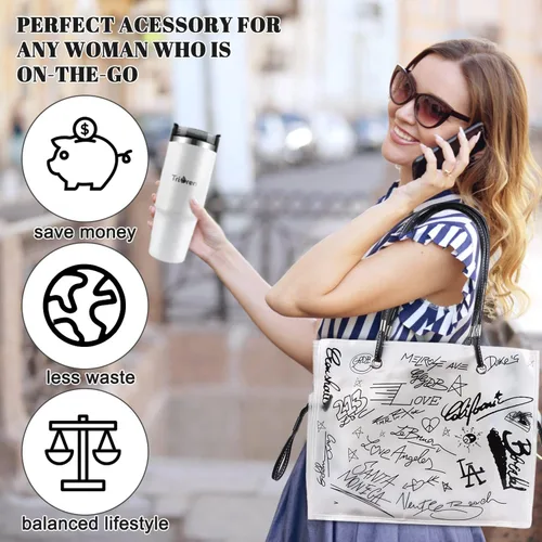Vista 5 de Large Clear Tote Bag Set, Stylish and Durable handBag&Inner Bag&32OZ Stainless Steel Tumbler for Sports Travel Gift for Women