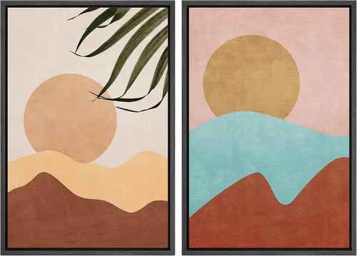 Vista 52 de SIGNFORD Lienzo enmarcado para pared, juego de arte geométrico retro de mediados de siglo, plantas forestales, ilustraciones con formas abstractas