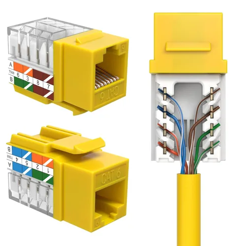 Vista 10 de SATMAXIMUM Paquete de 5 conectores de pared Ethernet Keystone Cat6 RJ45 Punch Down Slim Profile UTP Negro, 45 grados para panel de conexión y placa