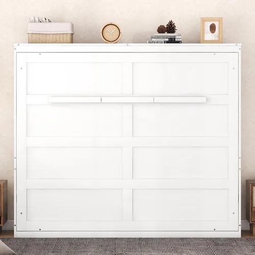 Vista 2 de MERITLINE Cama de pecho Murphy horizontal completa, armario de cama plegable de madera gris Murphy para adultos no necesita somier