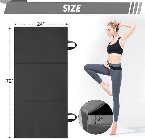 Vista 2 de Tapete de gimnasia plegable de 6 x 2 pies, tapete de yoga de espuma de alta densidad de 2 pulgadas de grosor, antideslizante, para entrenamientos