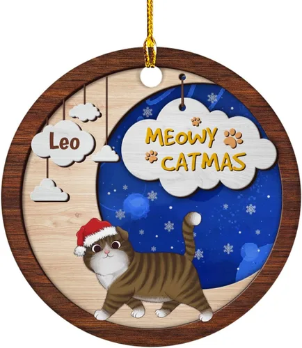 Vista 17 de Meowy Catmas - Divertido sombrero de Papá Noel con foto de gato, adorno de Navidad personalizado, regalos para gato, mamá, papá, lindo árbol