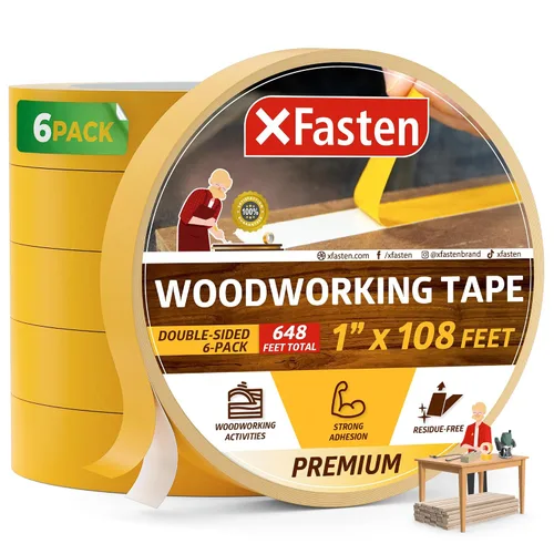 Vista 10 de XFasten Cinta de carpintería de doble cara de 1/2 pulgada x 36 yardas (paquete de 4) - Cinta de doble cara para plantilla de madera, bandas