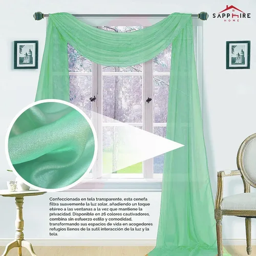Vista 4 de Sapphire Home Cortinas de cenefa para ventana, cenefas transparentes extralargas para ventanas, cortinas de gasa para sala de estar, cocina y Dorado