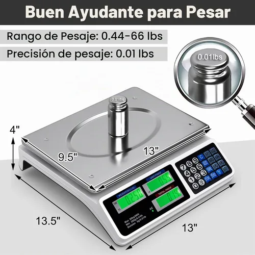 Vista 6 de Safstar balanza digital electrónica LCD comercial para pesar comida, carne, con capacidad de hasta 66 libras
