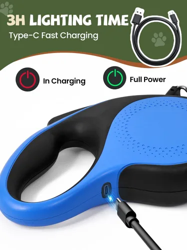 Vista 5 de Correa retráctil para perro con luz LED, correa recargable de 16 pies para perros pequeños y medianos de hasta 66 libras, 360° sin enredos, control