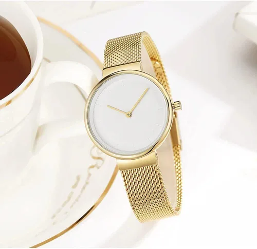 Vista 2 de Reloj de pulsera de cuarzo para mujer, de acero inoxidable, con correa de malla de acero inoxidable