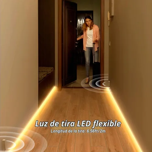 Vista 5 de WOBANE Tira de luz recargable con sensor de movimiento, luces LED para armario, escalera, despensa, armario, cama, casillero, 2700 K, blanco cálido