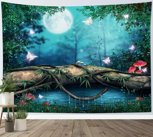 Vista 13 de LB Tapiz de mariposa Trippy para colgar en la pared, manta de tapiz estético psicodélico negro, decoración de pared de insectos de polilla colorida