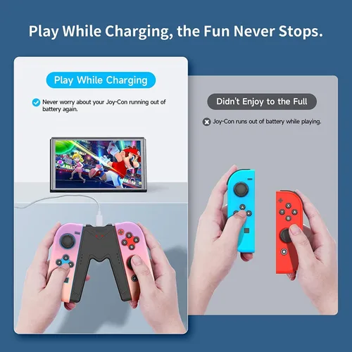 Vista 3 de Switch Joy-Con - Agarre de carga compatible con Nintendo Switch y modelo OLED, cargador de controlador Joy-Con con interruptor en forma de V