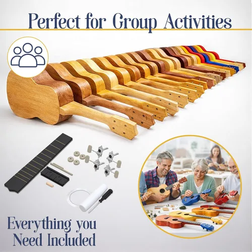 Vista 9 de Kit de ukelele de bricolaje: construye tu propia guitarra con kit de ukelele soprano de 21 pulgadas, incluye 33 piezas para hacer tu propio ukelele