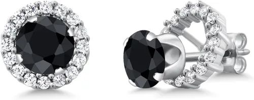 Vista 235 de Gem Stone King Aretes redondos de plata de ley 925 de 0.236 in con piedra natal extraíble para mujer