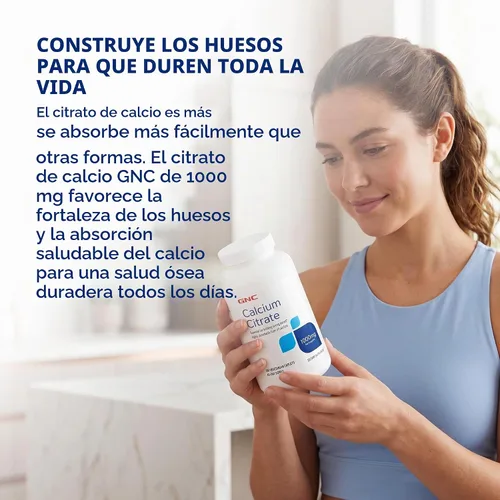 Vista 7 de GNC Citrato de calcio 1000 mg, soporta huesos fuertes, 180 cápsulas