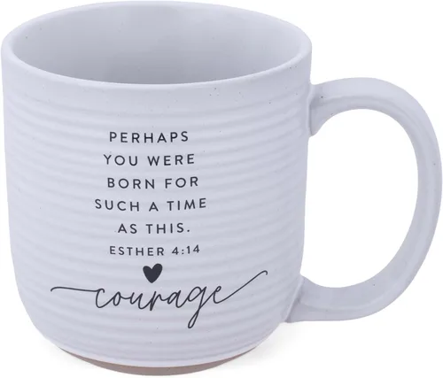 Vista 2 de Lighthouse Christian Products Courage Hold Onto Hope Rib - Taza de cerámica texturizada blanca de 20 onzas