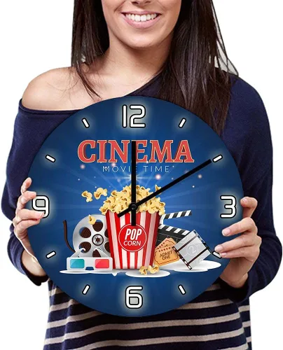 Vista 8 de The Geeky Days Movie Time Popcorn Filmstrip Clapboard Tickets Reloj de pared silencioso Diseño moderno Amantes de la película Decoración del hogar