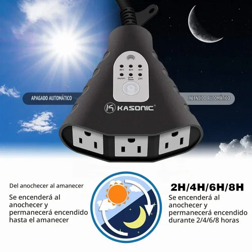 Vista 3 de K KASONIC - Temporizador de luz para exteriores, interruptor de temporizador de enchufe con sensor impermeable, control remoto de 100 pies