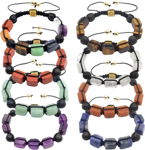 Vista 4 de EDEN'S CALL Pulsera de piedra de cristal natural para mujeres y hombres, ajustable, macramé, cuentas redondas de roca de lava, difusor de aceite