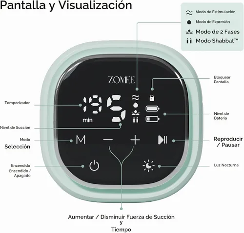 Vista 2 de Zomee Z2 Extractor de leche eléctrico doble – con expresión, masaje y modos de 2 fases - Extractor de leche recargable, portátil y manos libres