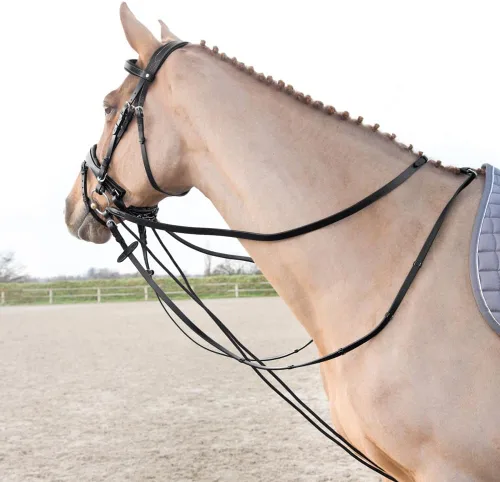 Vista 3 de Horze Sparta Nylon/Cuero Draw Riendas - Negro - Caballo