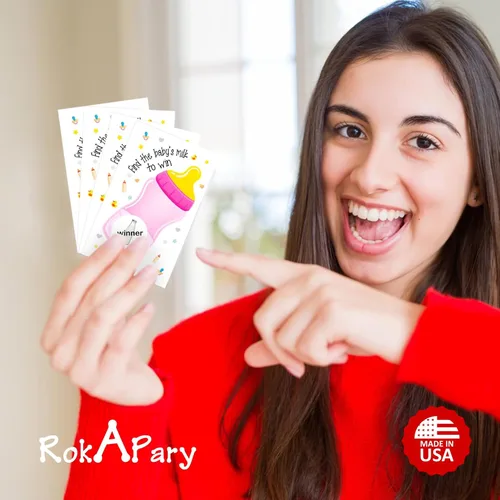 Vista 5 de RokAPary Find The Babys Milk Scratch Off Game, It's a Girl Baby Shower Fácil de jugar juegos tontos, idea divertida, actividad rompehielos. Tarjetas
