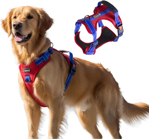 Vista 8 de Arnés táctico para perro, ajustable, sin tirones, con correas reflectantes y asa, arnés para cachorros con clips metálicos dobles para correa
