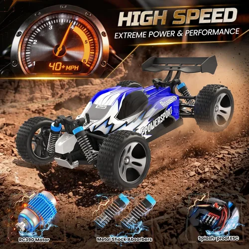 Vista 2 de SIMREX Coche RC 1:18 Escala 4WD, 40+ MPH Camión todoterreno de alta Azul