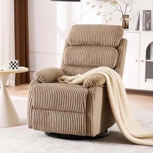 Vista 9 de Silla mecedora reclinable de 360° para adultos, silla reclinable para cuarto de bebé con bolsillo lateral, un cómodo sillón de sofá individual