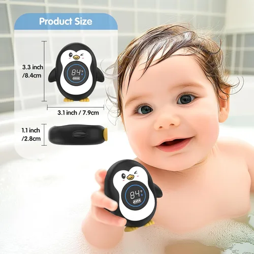 Vista 7 de Termómetro de baño recargable, termómetro de seguridad para baby shower, termómetro de agua para bañera de encendido/apagado automático con anillo