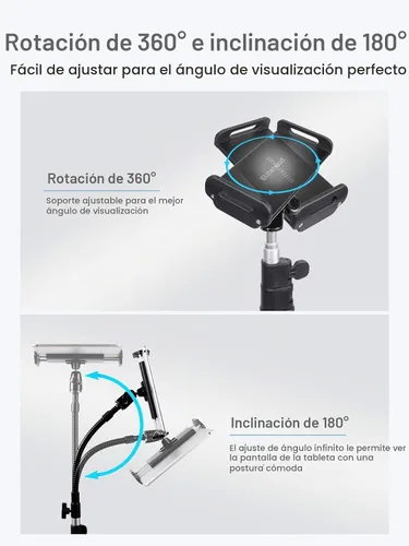 Vista 3 de elitehood Soporte de trípode de metal para iPad y soporte ajustable de 72 pulgadas con cuello de cisne para tableta, soporte de piso de aluminio