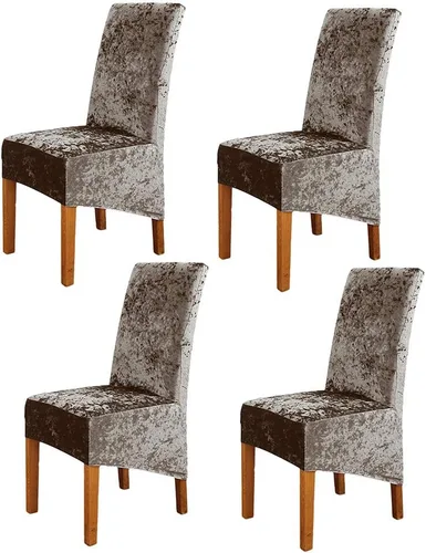 Vista 10 de Fundas para silla de terciopelo triturado, fundas protectoras elásticas y extraíbles para sillas XL, para comedor, ceremonia, banquete, boda Negro