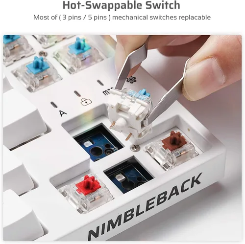 Vista 3 de LTC NB681 Nimbleback - Teclado mecánico con cable al 65%, retroiluminado RGB ultracompacto de 68 teclas para juegos con interruptor intercambiable