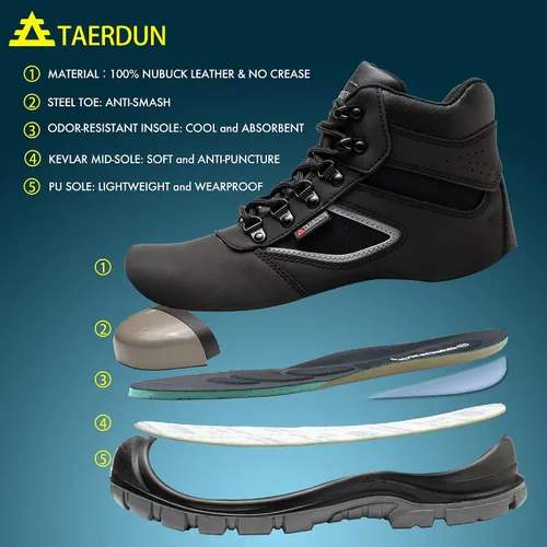 Vista 3 de TAERDUN Botas con punta de acero para hombre, impermeables, antideslizantes, transpirables, cómodas, ligeras, industriales y de construcción, botas