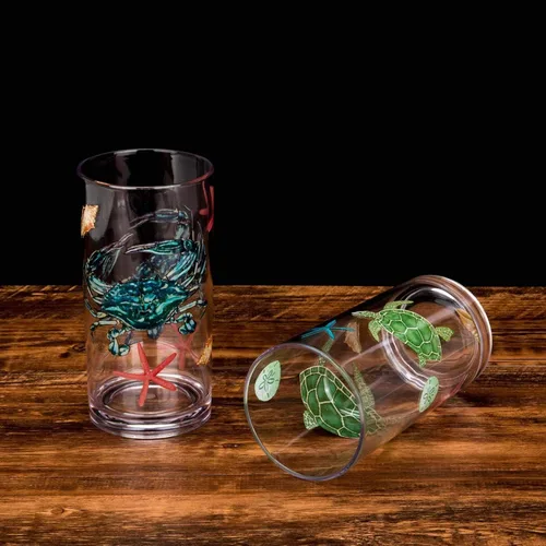 Vista 4 de KX-WARE Sea Ocean Life Vaso de plástico de 20 onzas, juego de vasos de vidrio para bebidas mixtas, juego de 4 multicolor
