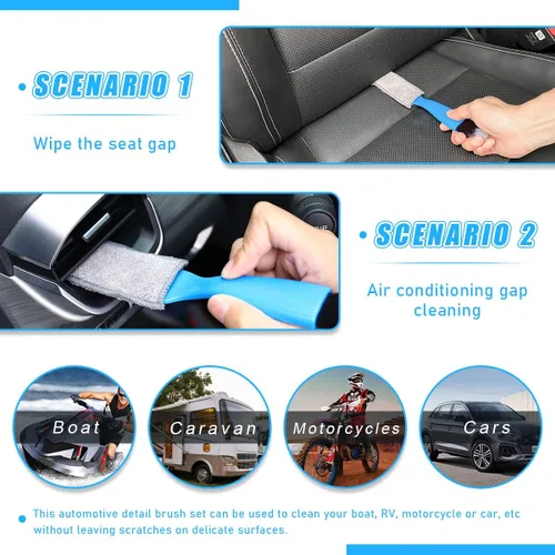 Vista 6 de Ziciner 2 cepillos de doble cabezal para limpieza de coche, cepillos suaves para detalles de plumero interior de automóvil, pantalla universal
