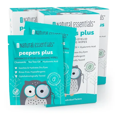 Vista 10 de Toallitas para párpados Peepers Plus de Natural Essentials, toallitas para ojos sin conservantes y sin enjuague para uso diario, ácido hialurónico