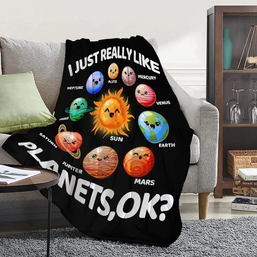Vista 7 de Manta de planetas, regalo espacial para niños y niñas, amantes de 40 x 50 pulgadas, manta de franela suave con patrón de planetas y sol, manta