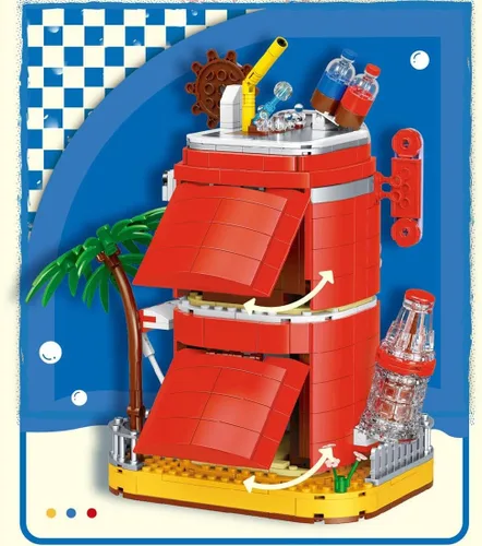 Vista 4 de Kit de micro bloques de construcción de coca cola, caja de música modelo de casa de coca, juego de juguetes de ladrillos modulares de bricolaje