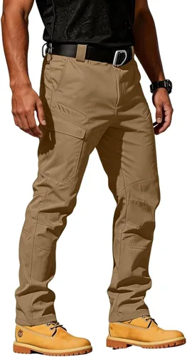 Vista 12 de Pantalones tácticos tipo cargo para hombre, repelentes al agua, pantalones de trabajo Ripstop, reforzados hasta la rodilla, cintura elástica,