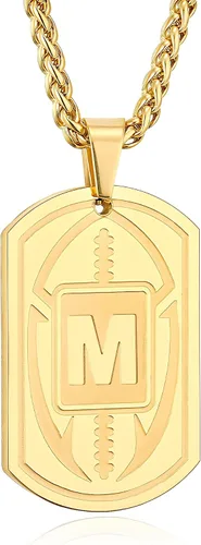 Vista 7 de Graduation Gifts - Football Initial Necklace for Men Boys Kids Teen Dog Tag Stainless Steel Black Letter Pendant Sport Football Athletes Jewelry